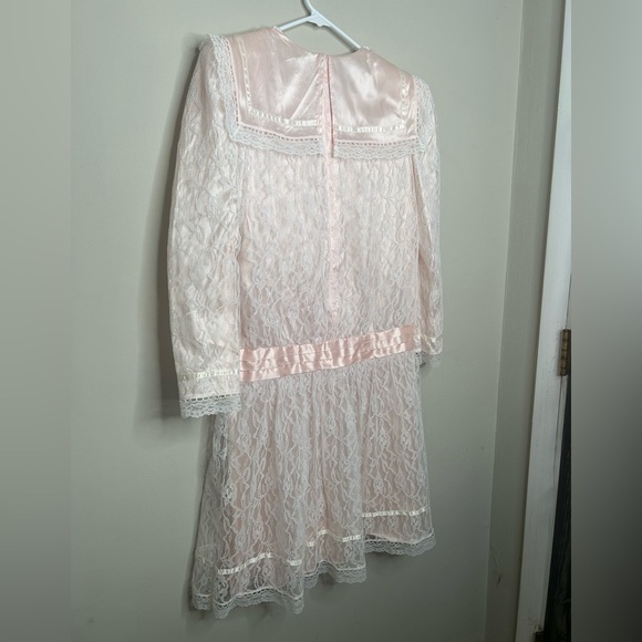 Vintage Gunne Sax x Jessica McClintock Drop Waist 80’s Lace Long Sleeve Dress 10 - Picture 4 of 13